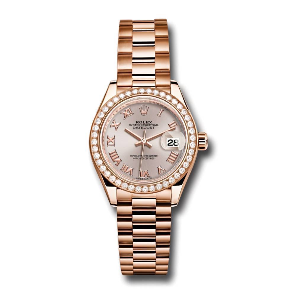 Rolex Lady Datejust 28mm - Ref: 279135rbr srp - Sundust Dial & Diamond Bezel, 18K Rose Gold Oyster Bracelet Women's Watch