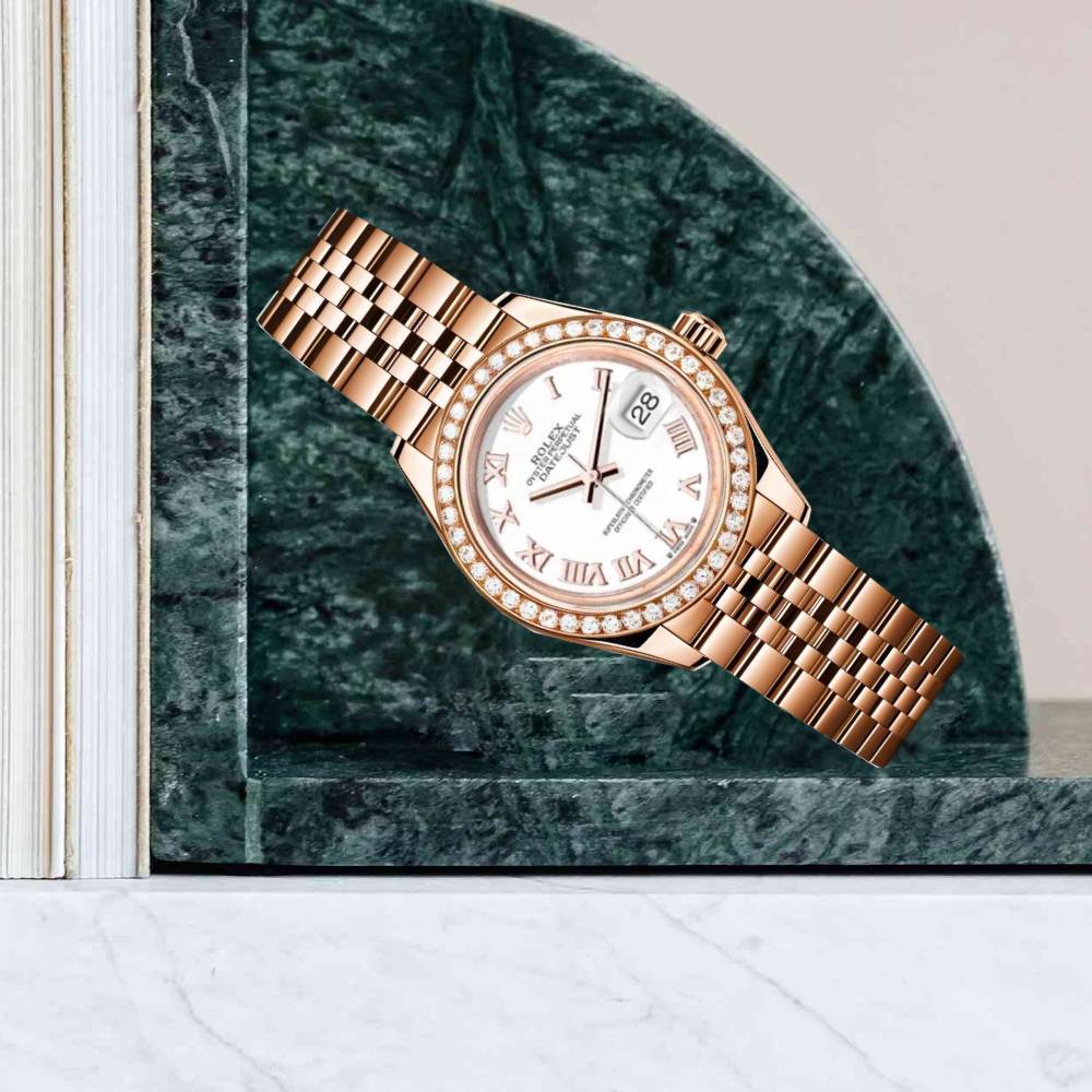 Rolex Lady Datejust 28mm - Ref: 279135rbr wrj - White Dial, 18K Rose Gold Jubilee Bracelet Women's Watch