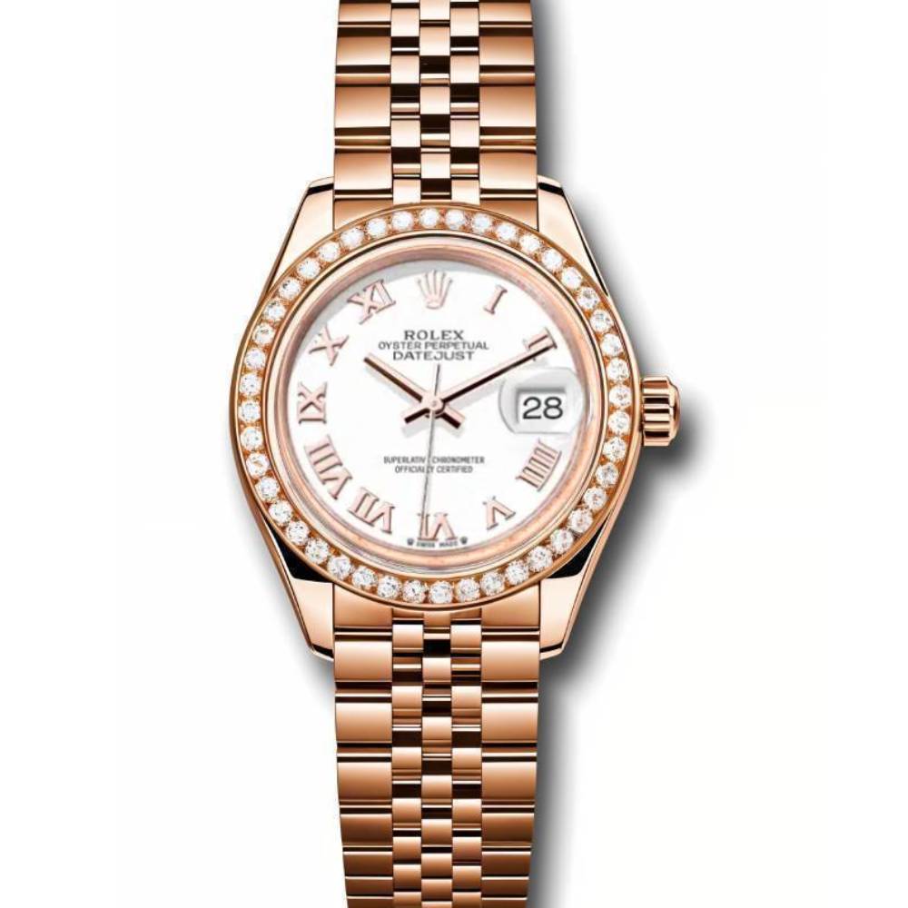 Rolex Lady Datejust 28mm - Ref: 279135rbr wrj - White Dial, 18K Rose Gold Jubilee Bracelet Women's Watch