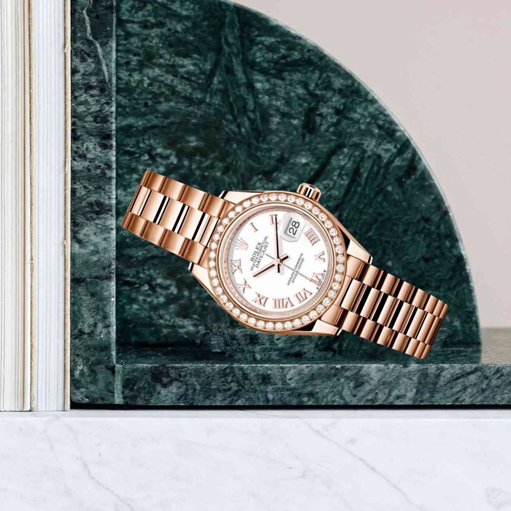 Rolex Lady Datejust 28mm - Ref: 279135rbr wrp - White Dial, 18K Rose Gold Oyster Bracelet Women's Watch