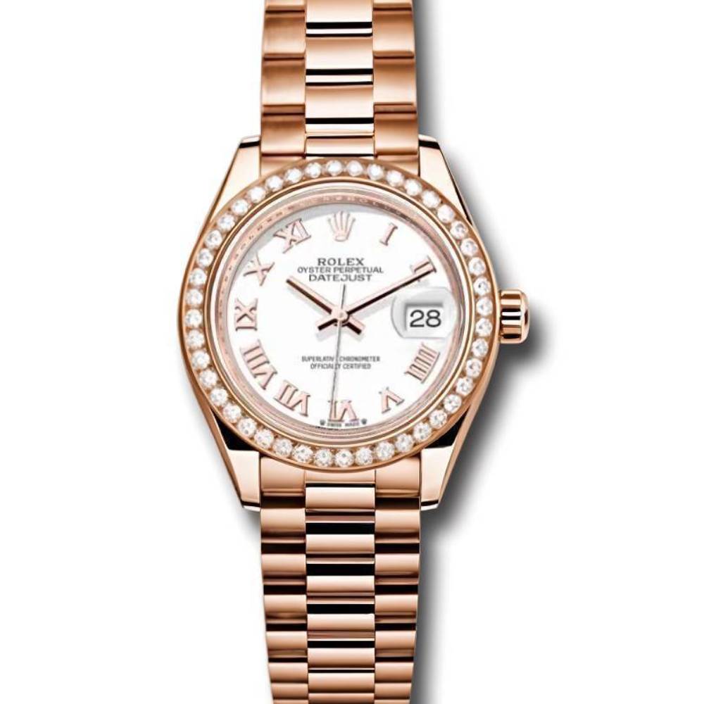 Rolex Lady Datejust 28mm - Ref: 279135rbr wrp - White Dial, 18K Rose Gold Oyster Bracelet Women's Watch