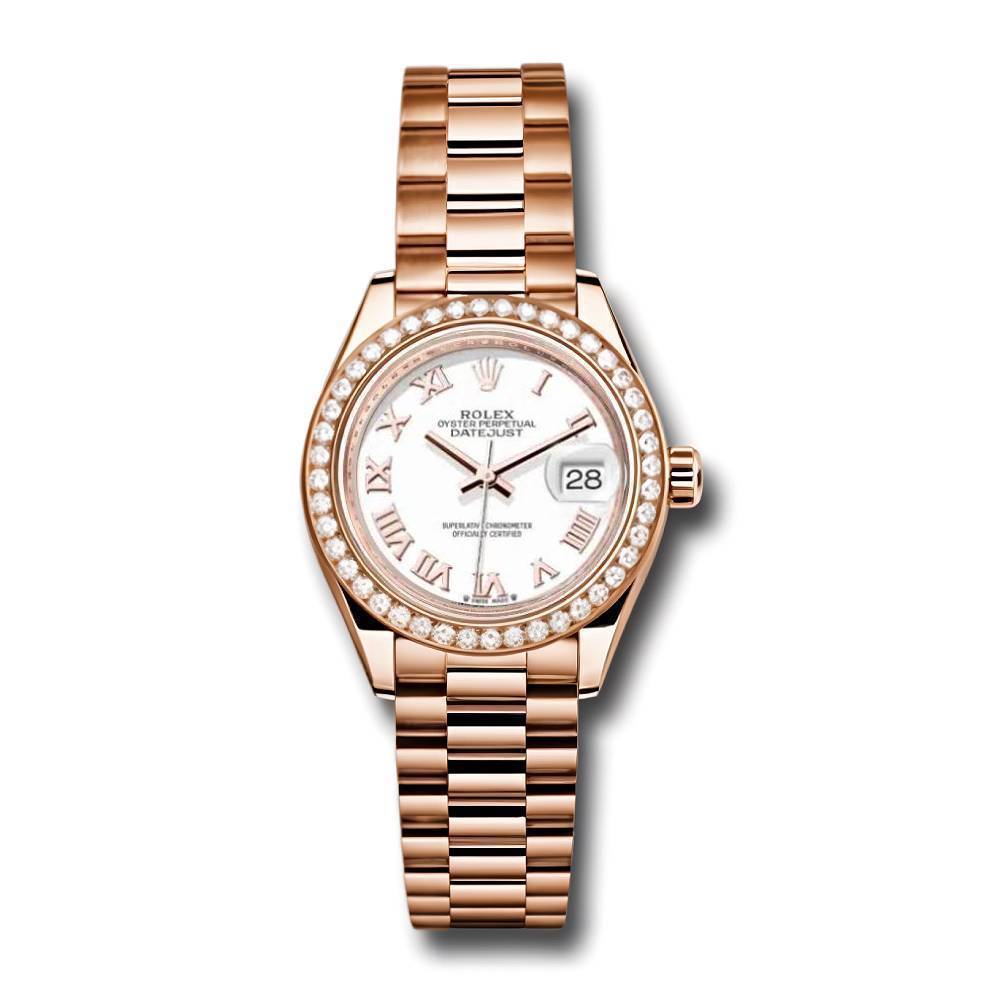 Rolex Lady Datejust 28mm - Ref: 279135rbr wrp - White Dial, 18K Rose Gold Oyster Bracelet Women's Watch