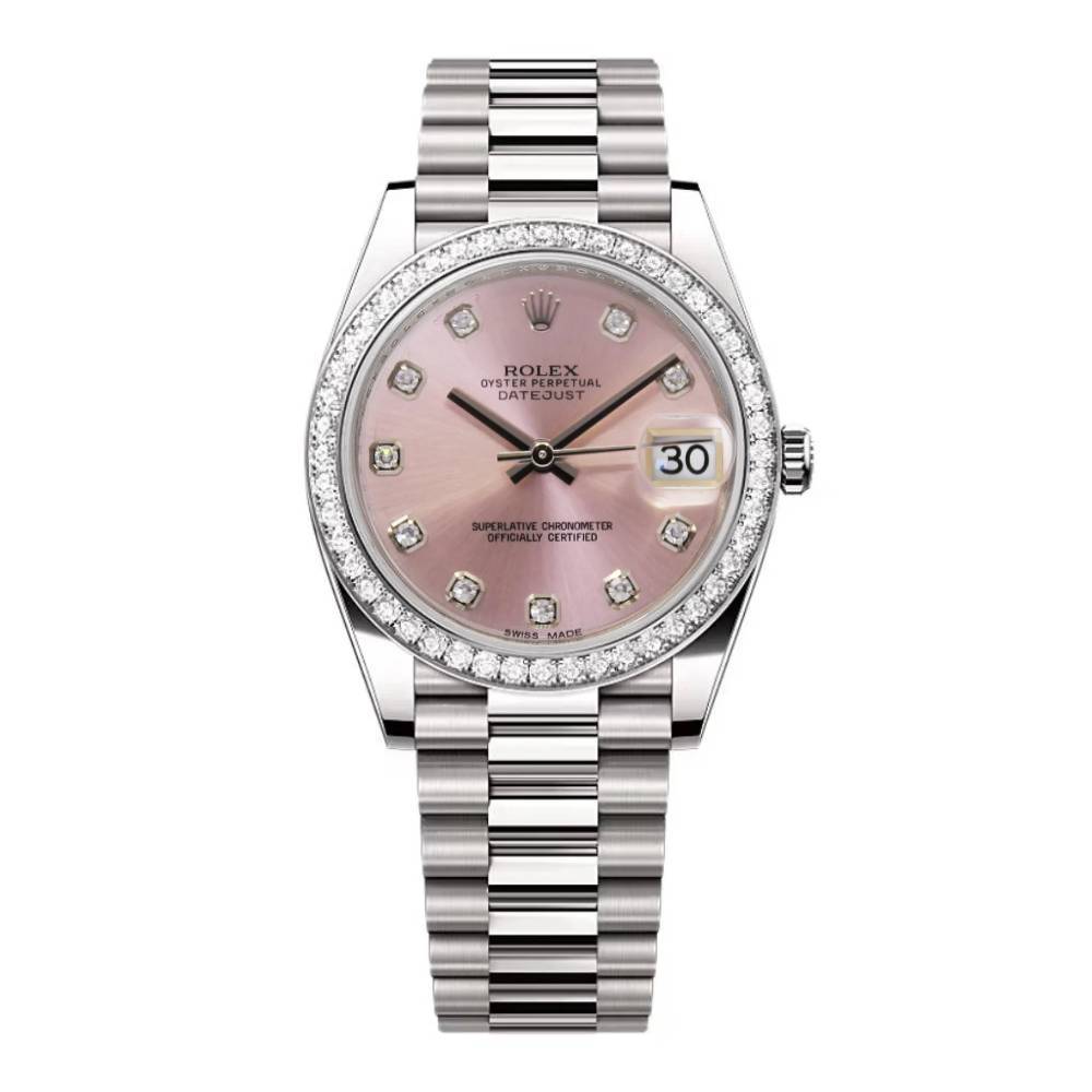 Rolex Lady-Datejust 28mm - Ref: 279136RBR pdp - Pink Diamond Dial & Diamond Bezel, Platinum Presidential Bracelet Women's Watch