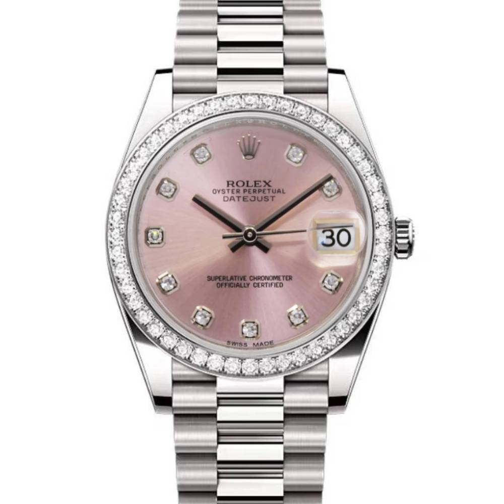 Rolex Lady-Datejust 28mm - Ref: 279136RBR pdp - Pink Diamond Dial & Diamond Bezel, Platinum Presidential Bracelet Women's Watch