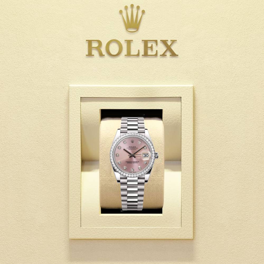 Rolex Lady-Datejust 28mm - Ref: 279136RBR pdp - Pink Diamond Dial & Diamond Bezel, Platinum Presidential Bracelet Women's Watch