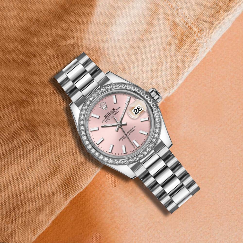 Rolex Lady-Datejust 28mm - Ref: 279136rbr-0004 - Pink Dial & Diamond Bezel, 18K White Gold Presidential Bracelet Women's Watch