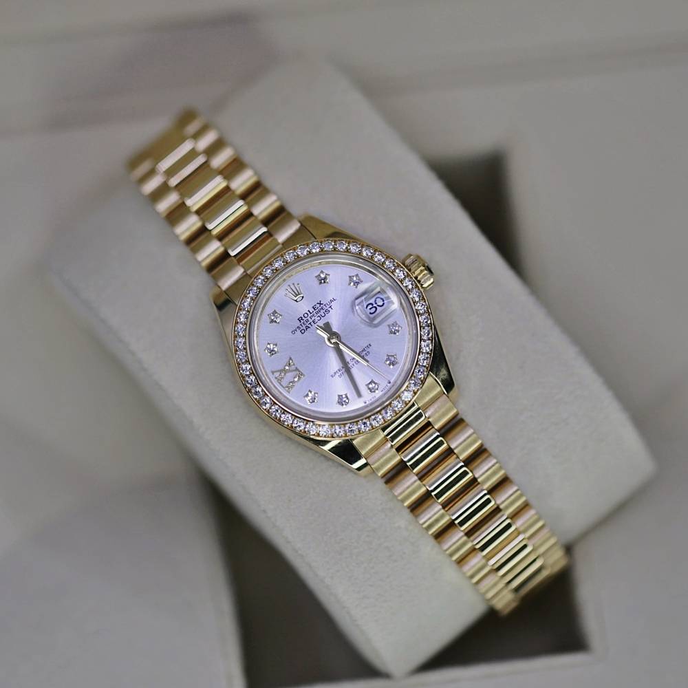 Rolex Lady Datejust 28mm - Ref: 279138rbr-0001 - Silver Dial, 18K Yellow Gold President Bracelet Women's Watch