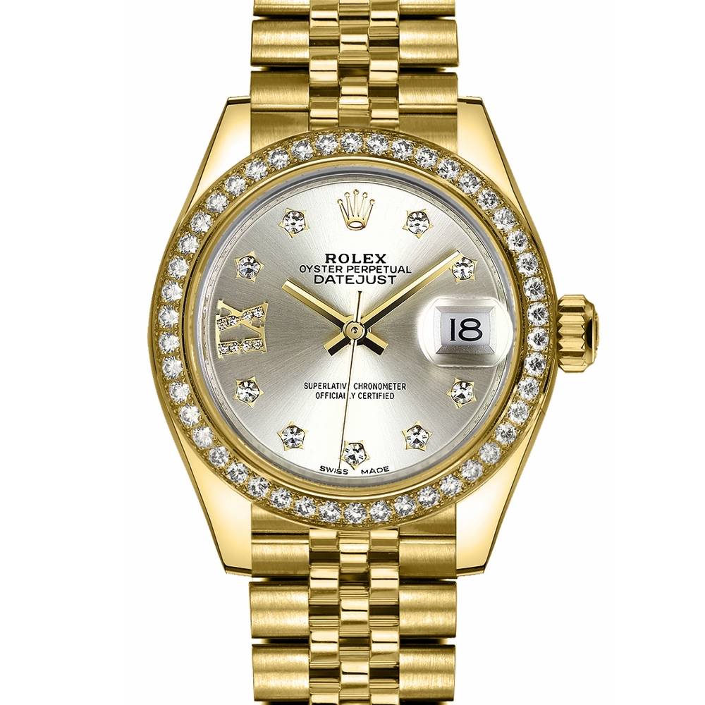 Rolex Lady Datejust 28mm - Ref: 279138rbr-0002 - Silver Dial, 18K Yellow Gold Jubilee Bracelet Women's Watch