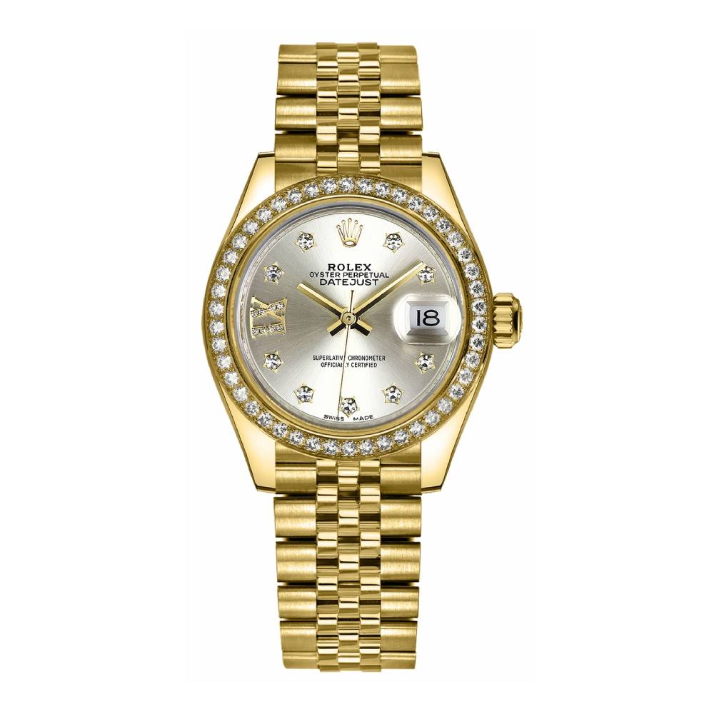 Rolex Lady Datejust 28mm - Ref: 279138rbr-0002 - Silver Dial, 18K Yellow Gold Jubilee Bracelet Women's Watch