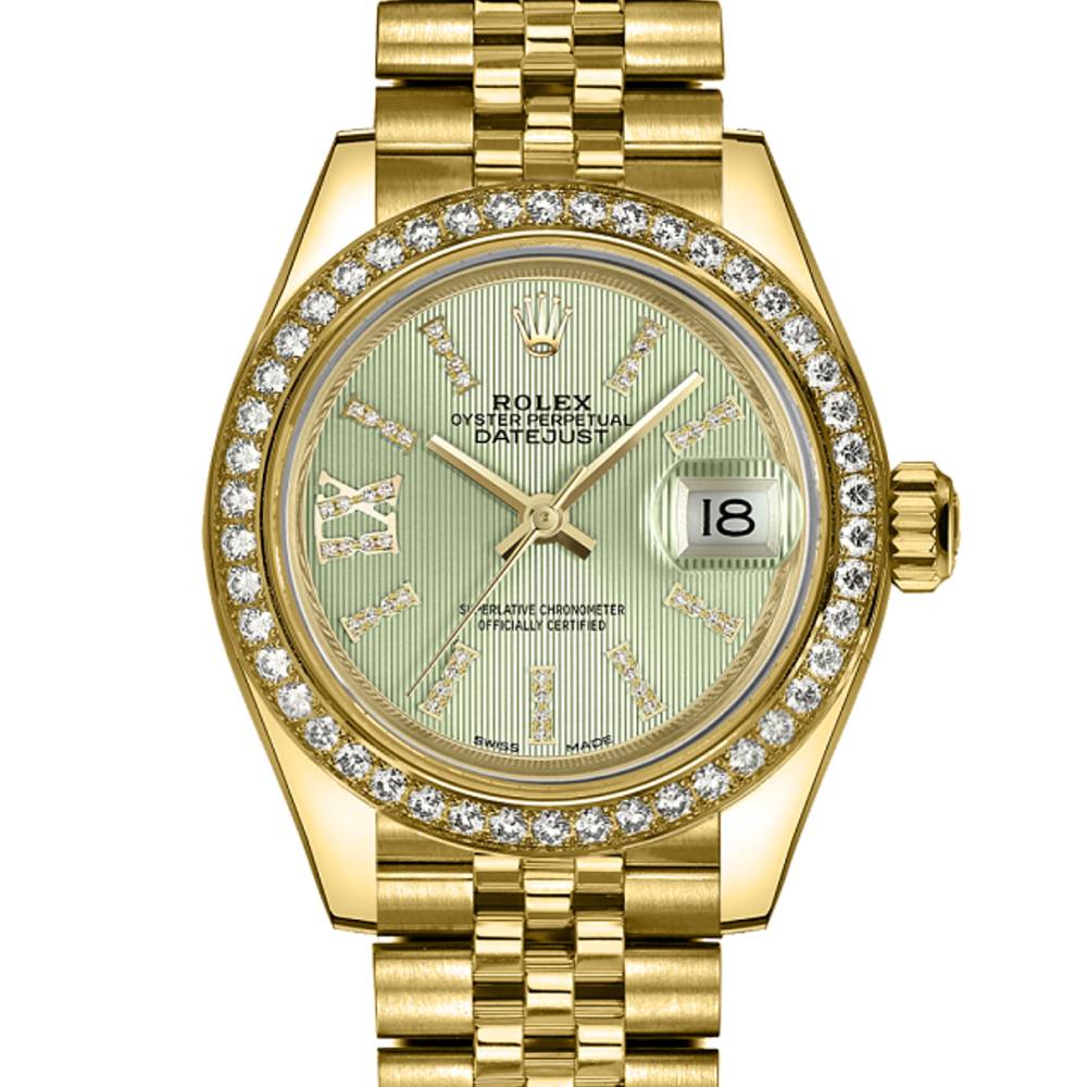 Rolex Lady Datejust 28mm - Ref: 279138rbr-0004 - Green Dial, 18K Yellow Gold Jubilee Bracelet Women's Watch