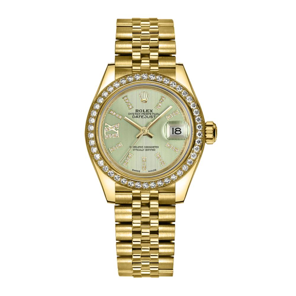 Rolex Lady Datejust 28mm - Ref: 279138rbr-0004 - Green Dial, 18K Yellow Gold Jubilee Bracelet Women's Watch