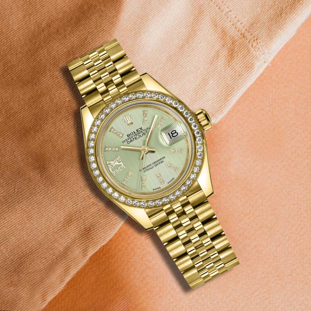 Rolex Lady Datejust 28mm - Ref: 279138rbr-0004 - Green Dial, 18K Yellow Gold Jubilee Bracelet Women's Watch