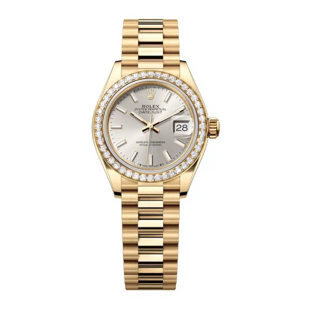 Rolex Lady Datejust 28mm - Ref: 279138rbr-0005 - Silver Dial, 18K Yellow Gold President Bracelet Women's Watch