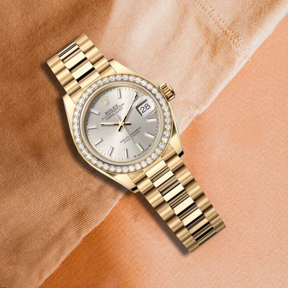 Rolex Lady Datejust 28mm - Ref: 279138rbr-0005 - Silver Dial, 18K Yellow Gold President Bracelet Women's Watch