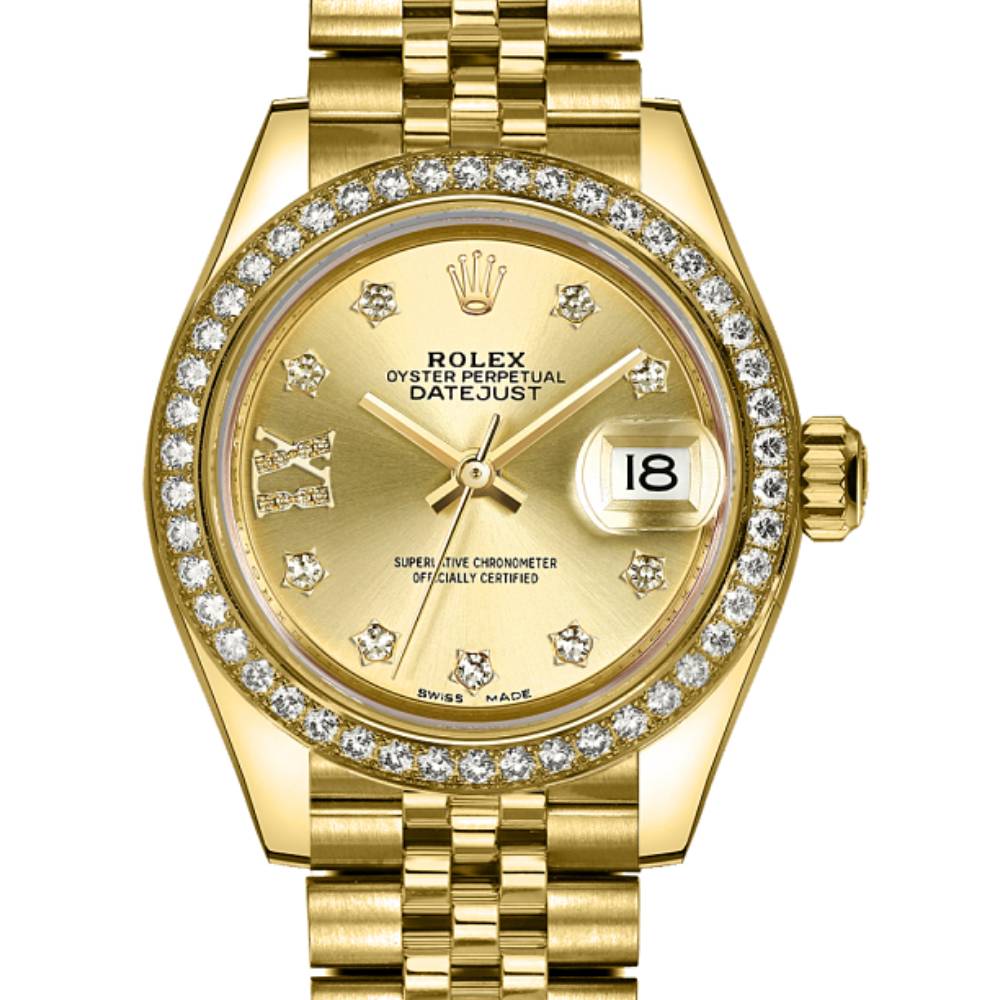 Rolex Lady Datejust 28mm - Ref: 279138rbr-0007 - Champagne Dial, 18K Yellow Gold Jubilee Bracelet Women's Watch