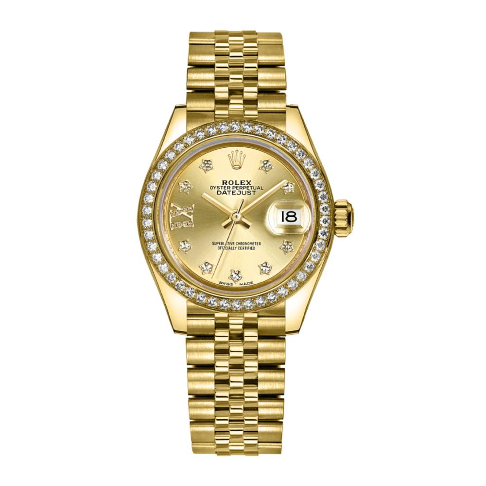 Rolex Lady Datejust 28mm - Ref: 279138rbr-0007 - Champagne Dial, 18K Yellow Gold Jubilee Bracelet Women's Watch