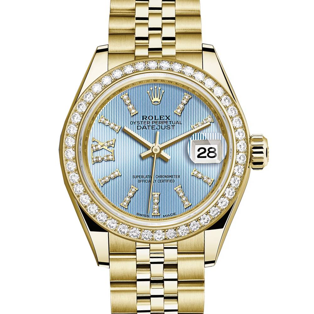 Rolex Lady Datejust 28mm - Ref: 279138rbr-0009 - Blue Dial, 18K Yellow Gold Jubilee Bracelet Women's Watch