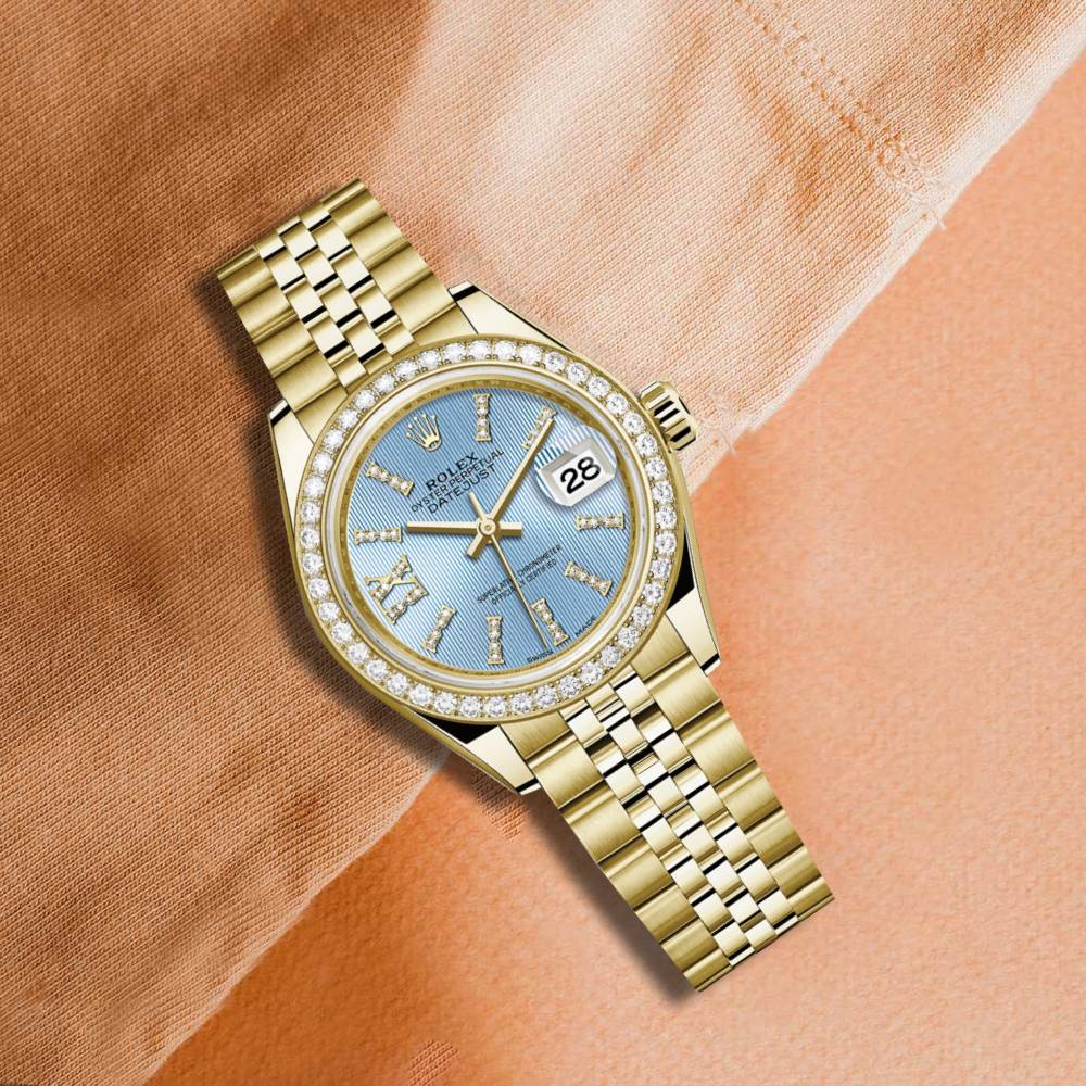 Rolex Lady Datejust 28mm - Ref: 279138rbr-0009 - Blue Dial, 18K Yellow Gold Jubilee Bracelet Women's Watch