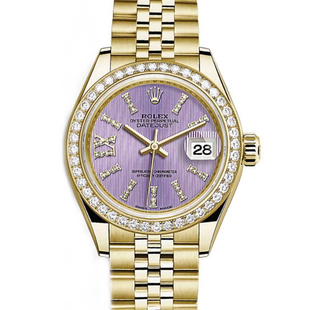 Rolex Lady Datejust 28mm - Ref: 279138rbr-0011 - Purple Dial, 18K Yellow Gold Jubilee Bracelet Women's Watch