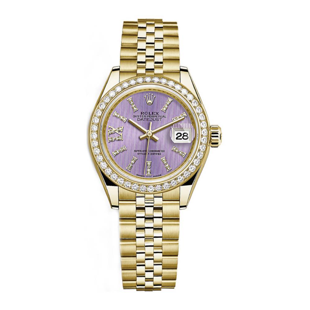 Rolex Lady Datejust 28mm - Ref: 279138rbr-0011 - Purple Dial, 18K Yellow Gold Jubilee Bracelet Women's Watch