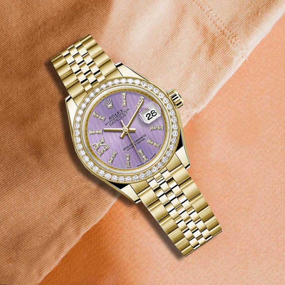 Rolex Lady Datejust 28mm - Ref: 279138rbr-0011 - Purple Dial, 18K Yellow Gold Jubilee Bracelet Women's Watch