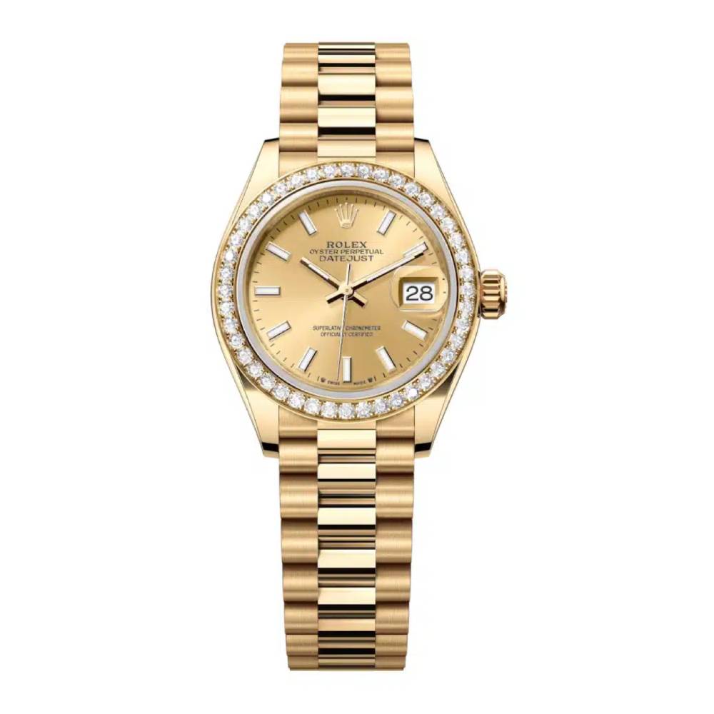 Rolex Lady Datejust 28mm - Ref: 279138rbr-0014 - Champagne Dial, 18K Yellow Gold President Bracelet Women's Watch