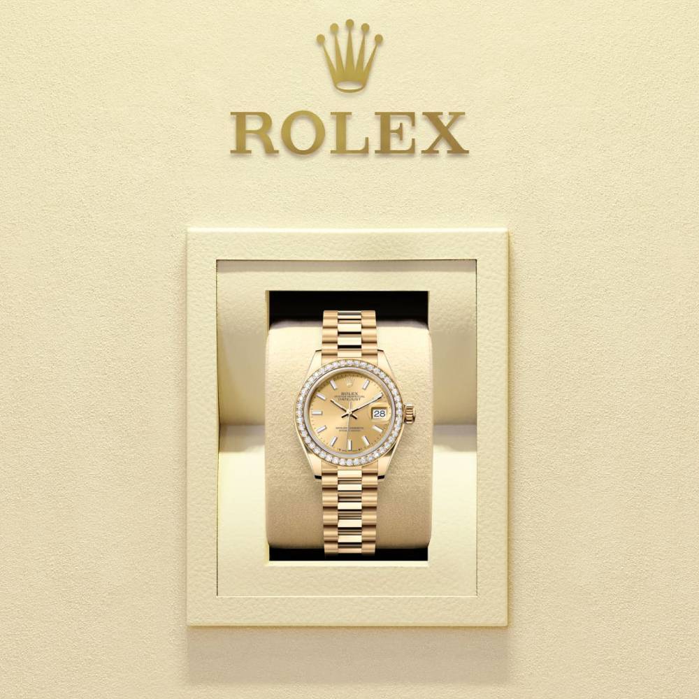 Rolex Lady Datejust 28mm - Ref: 279138rbr-0014 - Champagne Dial, 18K Yellow Gold President Bracelet Women's Watch