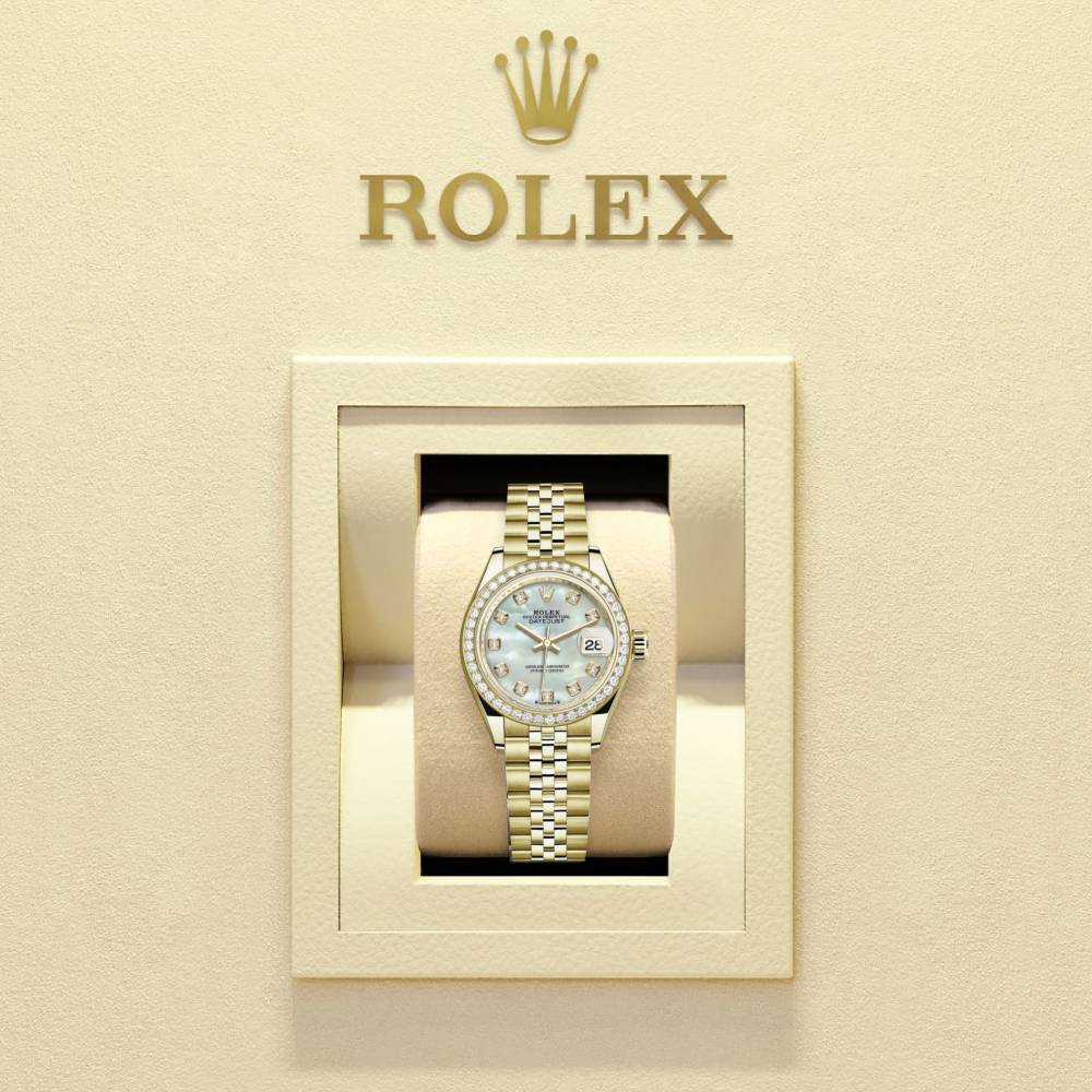 Rolex Lady Datejust 28mm - Ref: 279138rbr-0016 - White Mother of Pearl Dial, 18K Yellow Gold Jubilee Bracelet Women's Watch