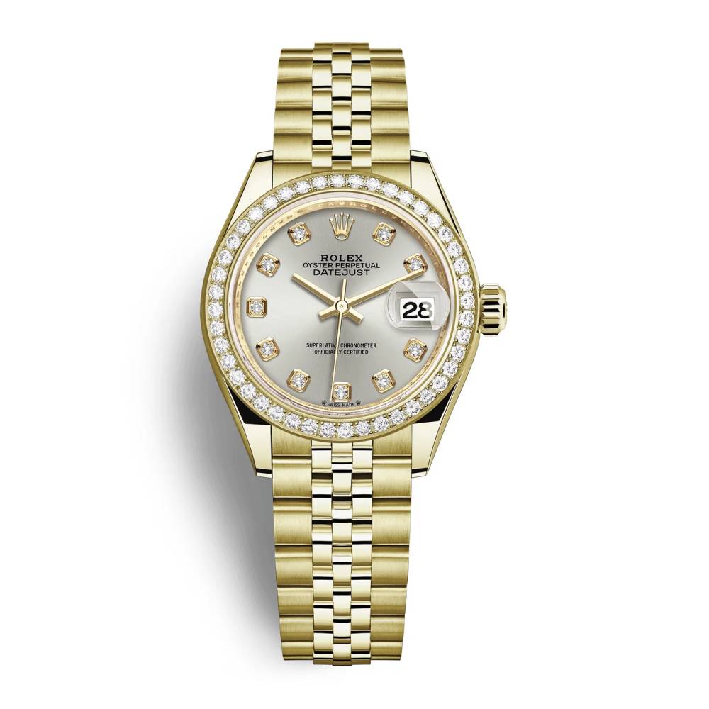 Rolex Lady Datejust 28mm - Ref: 279138rbr-0020 - Silver Dial, 18K Yellow Gold Jubilee Bracelet Women's Watch