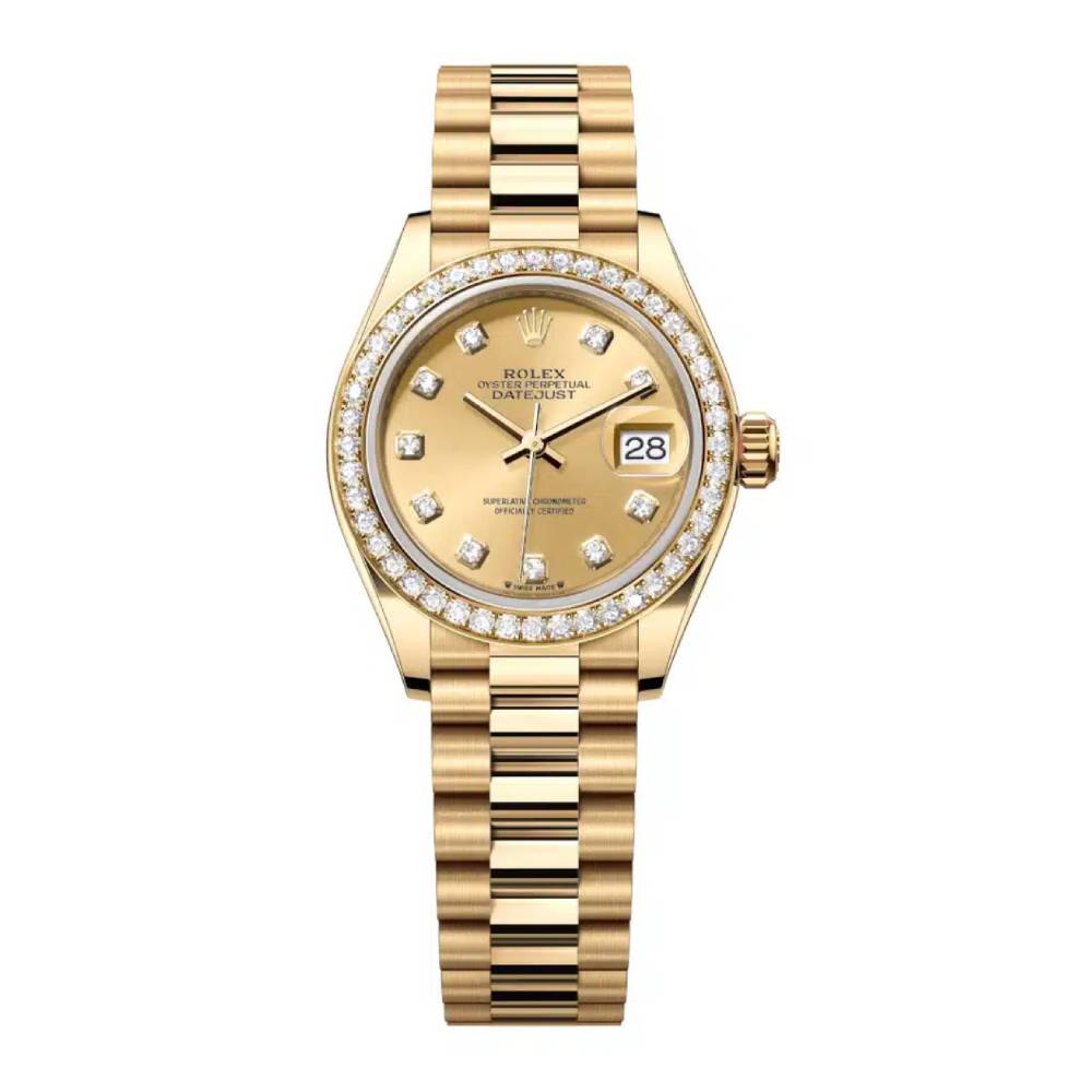 Rolex Lady Datejust 28mm - Ref: 279138rbr-0023 - Champagne Dial, 18K Yellow Gold President Bracelet Women's Watch