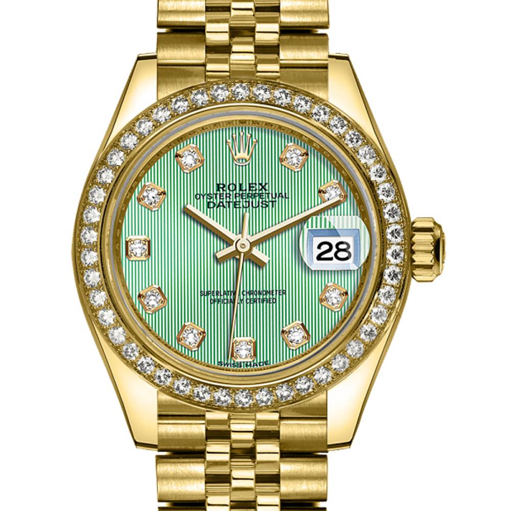 Rolex Lady Datejust 28mm - Ref: 279138rbr-0026 - Green Dial, 18K Yellow Gold Jubilee Bracelet Women's Watch