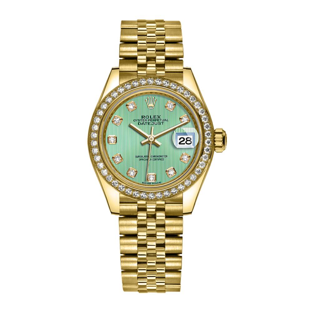 Rolex Lady Datejust 28mm - Ref: 279138rbr-0026 - Green Dial, 18K Yellow Gold Jubilee Bracelet Women's Watch