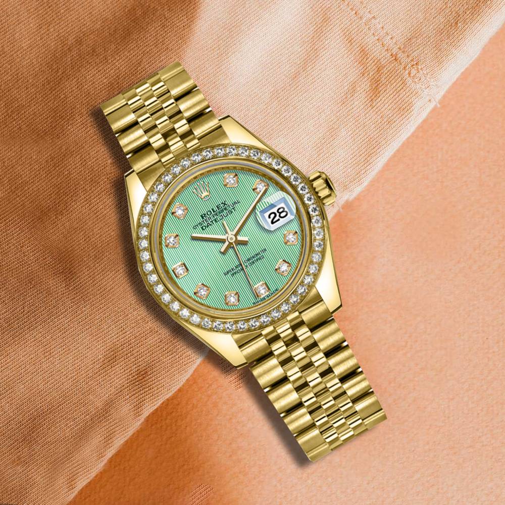 Rolex Lady Datejust 28mm - Ref: 279138rbr-0026 - Green Dial, 18K Yellow Gold Jubilee Bracelet Women's Watch