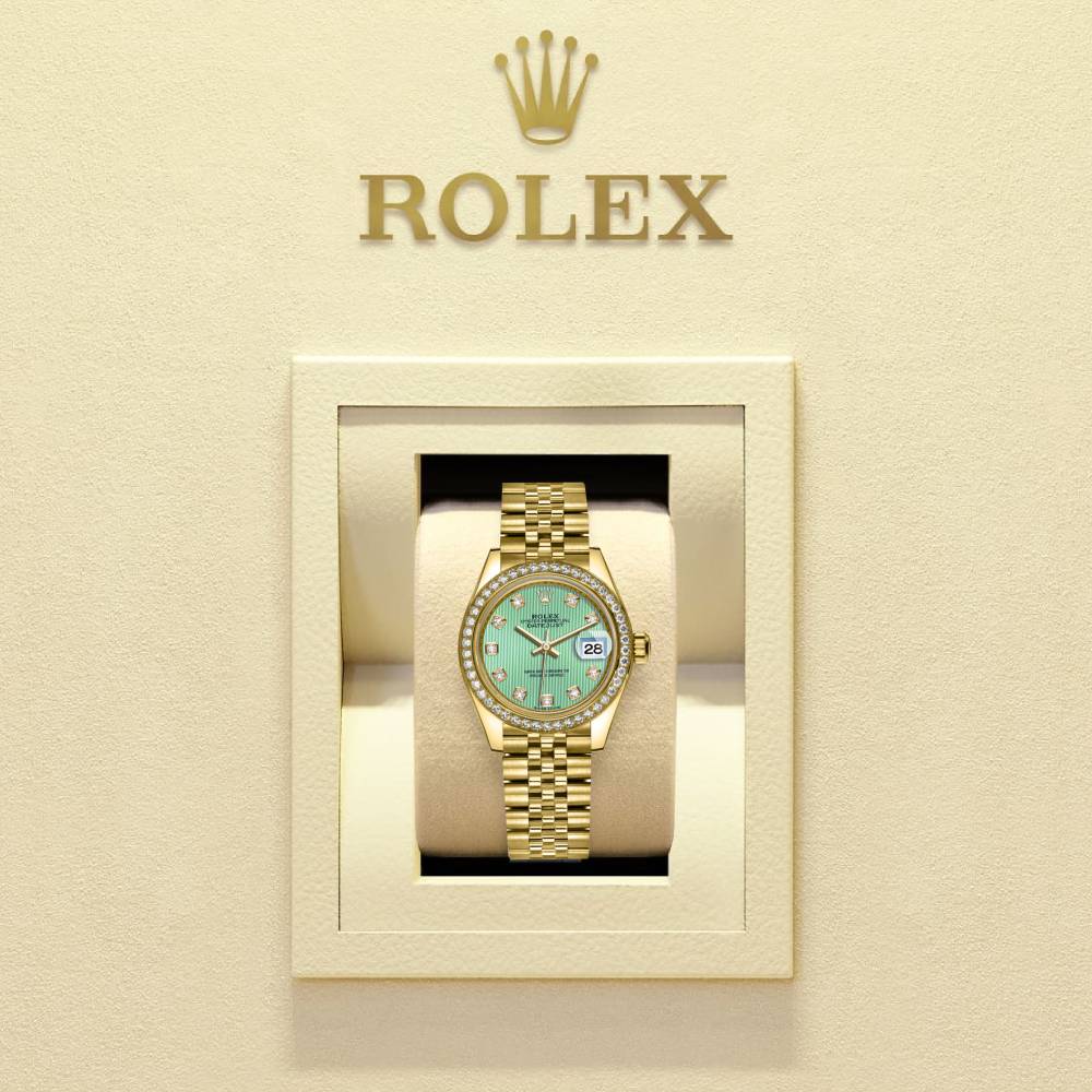 Rolex Lady Datejust 28mm - Ref: 279138rbr-0026 - Green Dial, 18K Yellow Gold Jubilee Bracelet Women's Watch