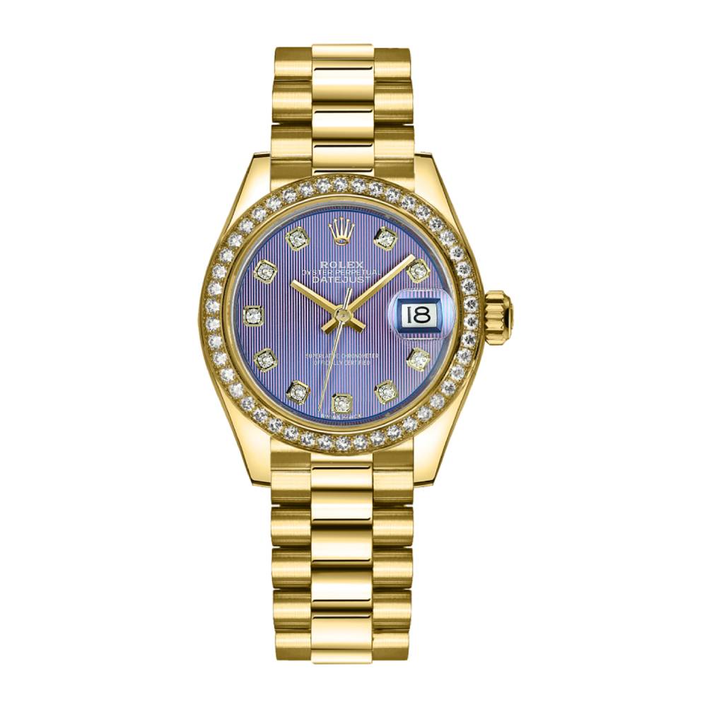 Rolex Lady Datejust 28mm - Ref: 279138rbr-0027 - Purple Dial, 18K Yellow Gold President Bracelet Women's Watch