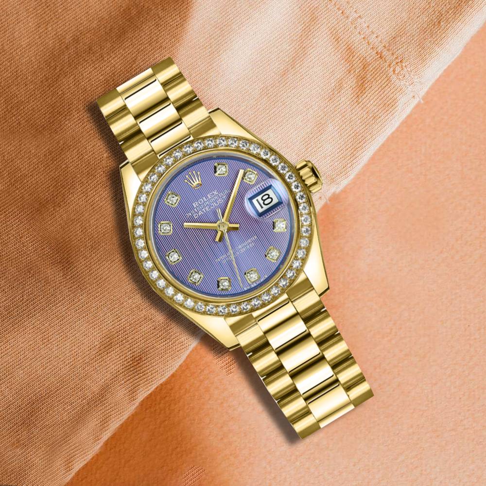 Rolex Lady Datejust 28mm - Ref: 279138rbr-0027 - Purple Dial, 18K Yellow Gold President Bracelet Women's Watch