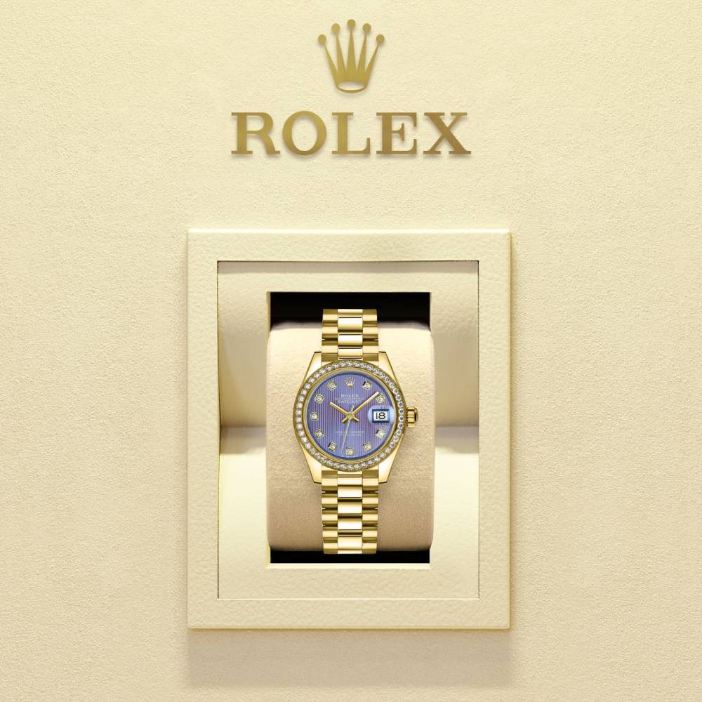 Rolex Lady Datejust 28mm - Ref: 279138rbr-0027 - Purple Dial, 18K Yellow Gold President Bracelet Women's Watch