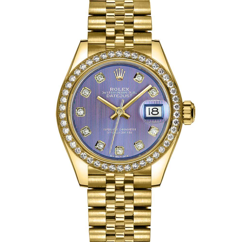 Rolex Lady Datejust 28mm - Ref: 279138rbr-0028 - Purple Dial, 18K Yellow Gold Jubilee Bracelet Women's Watch