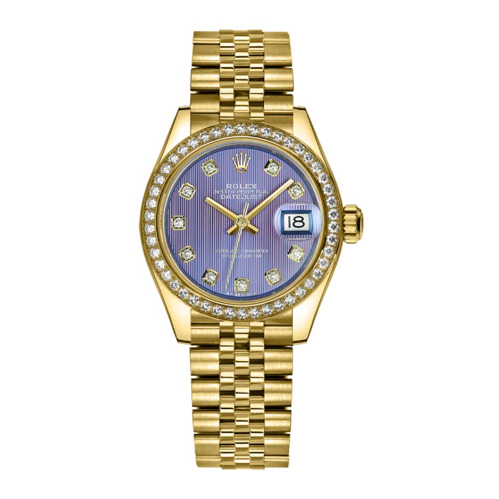 Rolex Lady Datejust 28mm - Ref: 279138rbr-0028 - Purple Dial, 18K Yellow Gold Jubilee Bracelet Women's Watch