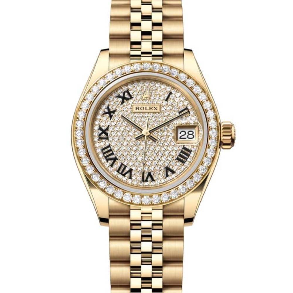 Rolex Lady Datejust 28mm - Ref: 279138rbr-0030 - Diamond Pave Dial, 18K Yellow Gold Jubilee Bracelet Women's Watch