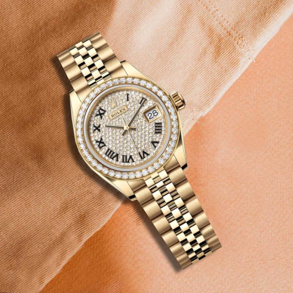 Rolex Lady Datejust 28mm - Ref: 279138rbr-0030 - Diamond Pave Dial, 18K Yellow Gold Jubilee Bracelet Women's Watch