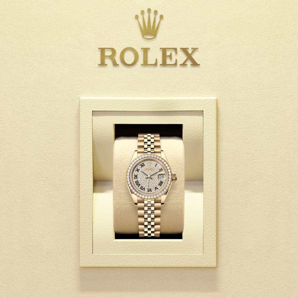 Rolex Lady Datejust 28mm - Ref: 279138rbr-0030 - Diamond Pave Dial, 18K Yellow Gold Jubilee Bracelet Women's Watch