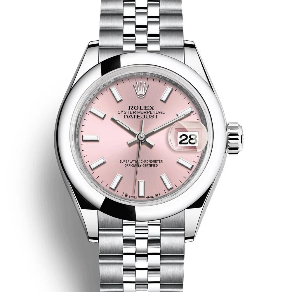 Rolex Lady-Datejust 28mm - Ref: 279160-0001 - Pink Stick Dial, Stainless Steel Jubilee Bracelet Women's Watch