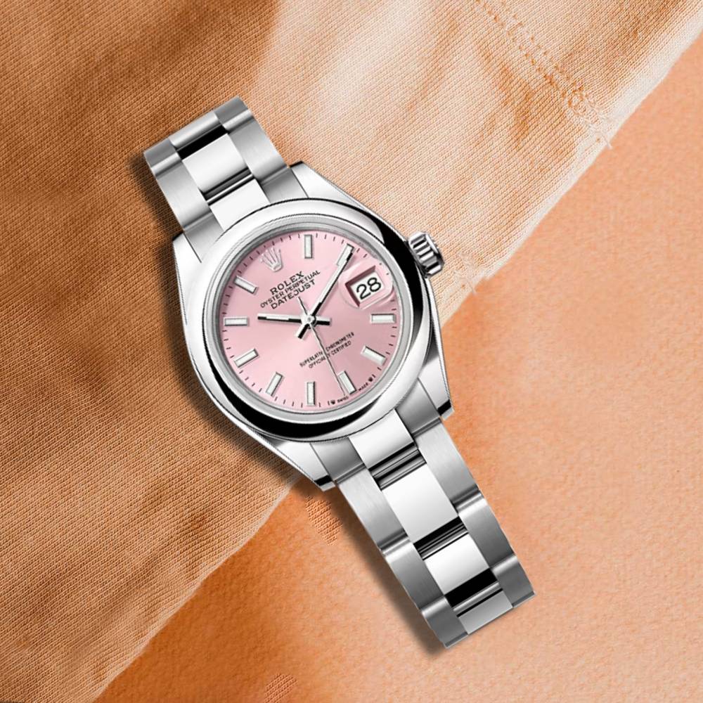 Rolex Lady-Datejust 28mm - Ref: 279160-0002 - Pink Stick Dial, Stainless Steel Oyster Bracelet Women's Watch