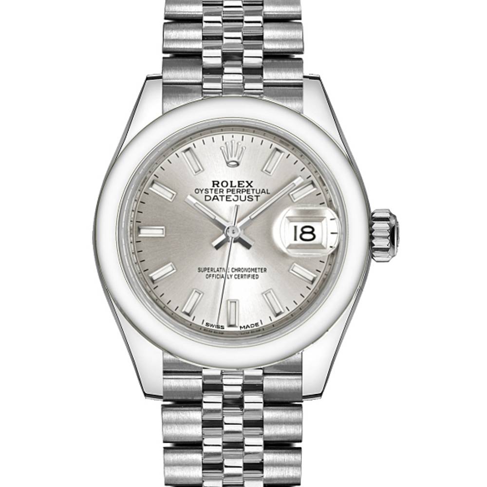 Rolex Lady-Datejust 28mm - Ref: 279160-0005 - Silver Stick Dial, Stainless Steel Jubilee Bracelet Women's Watch