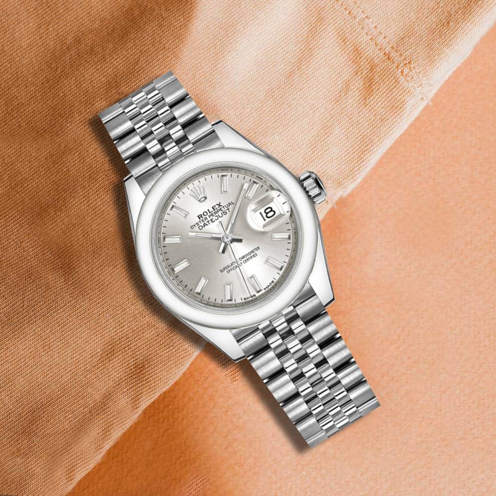 Rolex Lady-Datejust 28mm - Ref: 279160-0005 - Silver Stick Dial, Stainless Steel Jubilee Bracelet Women's Watch