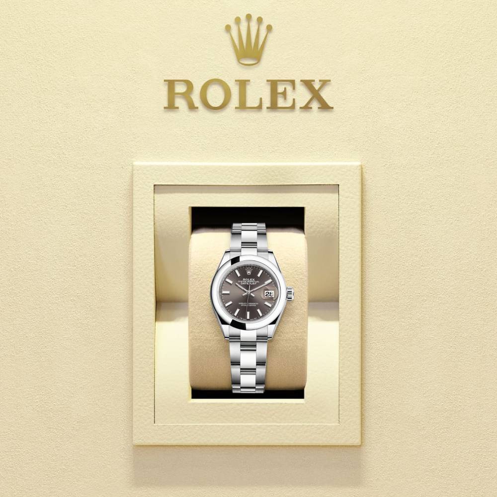 Rolex Lady-Datejust 28mm - Ref: 279160-0010 - Grey Stick Dial, Stainless Steel Oyster Bracelet Women's Watch