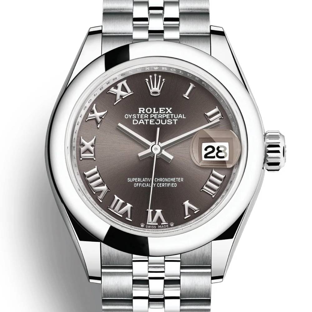 Rolex Lady-Datejust 28mm - Ref: 279160-0011 - Grey Roman Dial, Stainless Steel Jubilee Bracelet Women's Watch