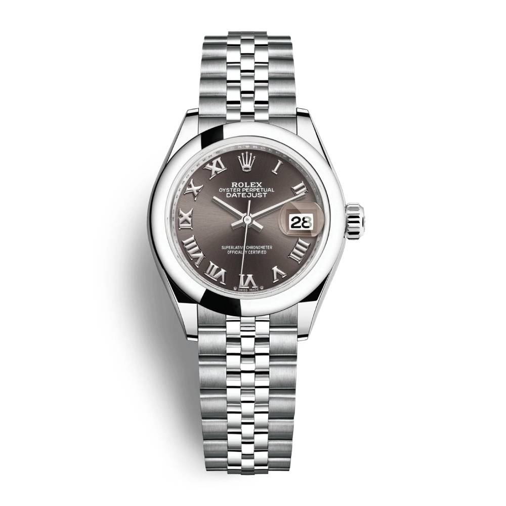 Rolex Lady-Datejust 28mm - Ref: 279160-0011 - Grey Roman Dial, Stainless Steel Jubilee Bracelet Women's Watch