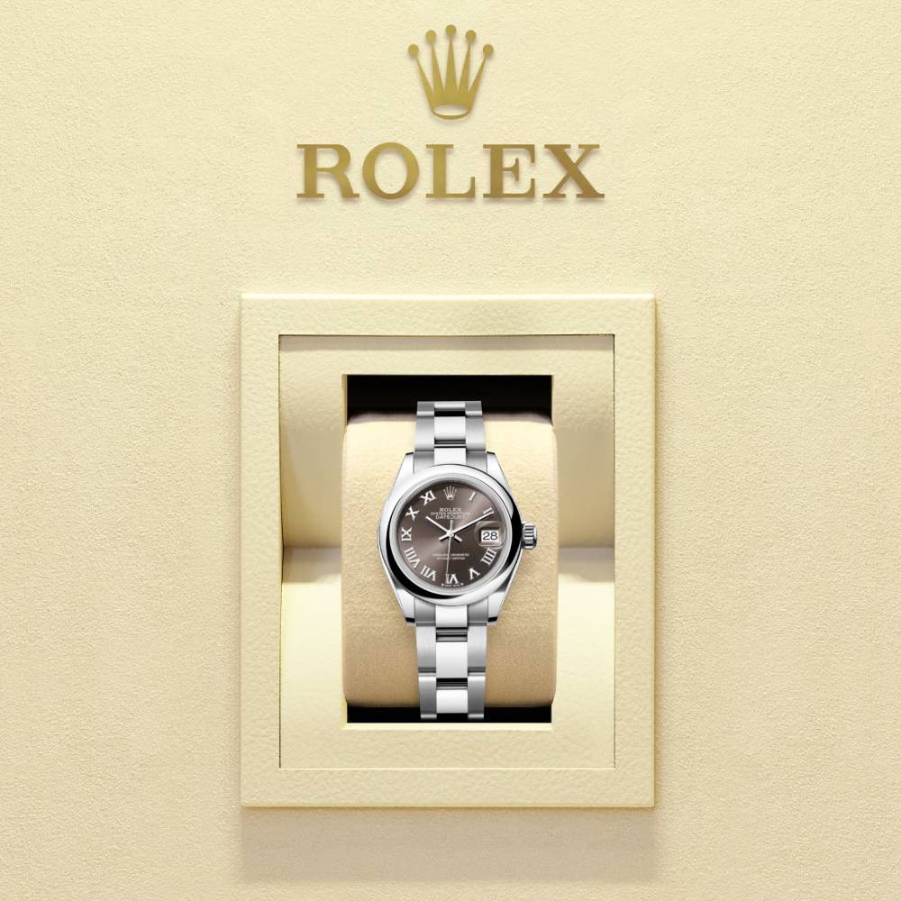 Rolex Lady-Datejust 28mm - Ref: 279160-0012 - Grey Roman Dial, Stainless Steel Oyster Bracelet Women's Watch